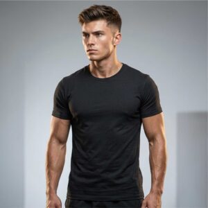 Black Casual Tee for Men by Kapray Kart – Premium Essential Cotton T-Shirt Front View