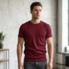 Maroon Casual Tee for Men by Kapray Kart – Rich Color Premium Cotton T-Shirt Front View