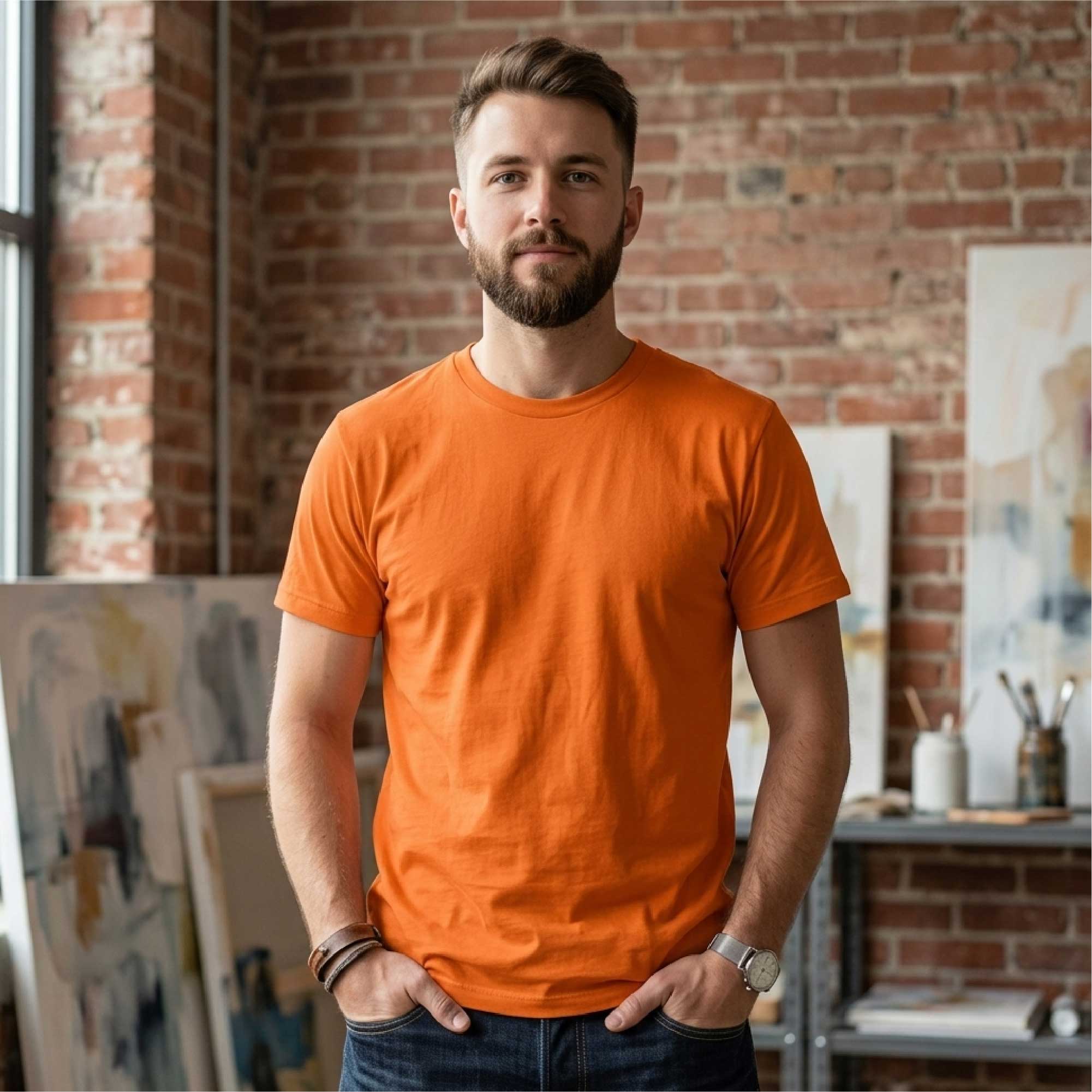 Orange Casual Tee for Men by Kapray Kart – Lightweight Summer Cotton T-Shirt Front View