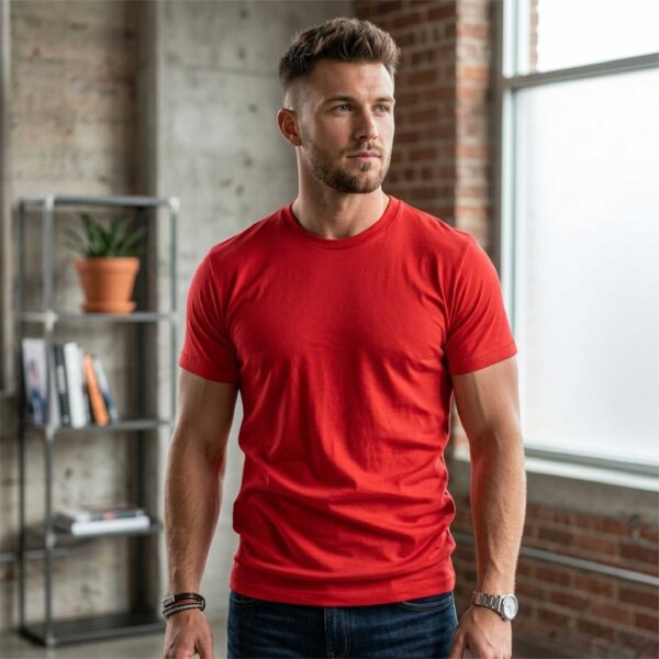 Red Casual Tee for Men by Kapray Kart: Stylish Premium Cotton T-Shirt Front View