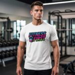 Man wearing Fitness First white gym t-shirt by Kapray Kart Pakistan