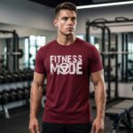 Man wearing Fitness Mode maroon gym t-shirt by Kapray Kart Pakistan
