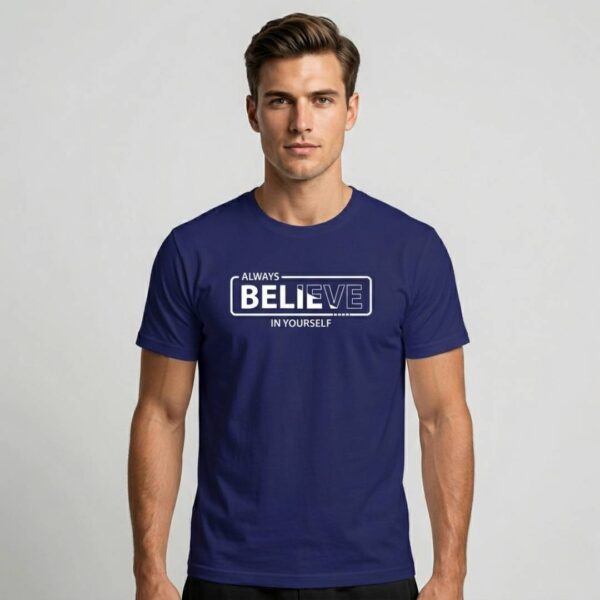 Navy Blue Always Believe in Yourself Printed T Shirt