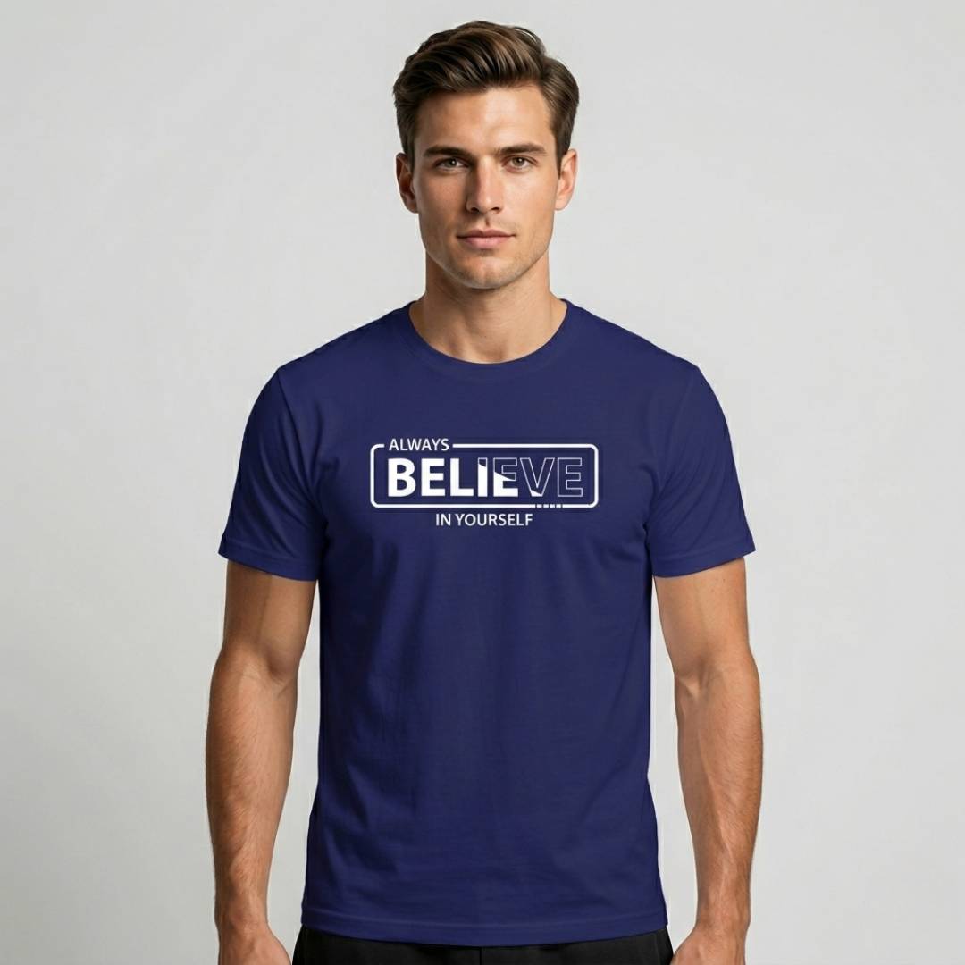 Navy Blue Always Believe in Yourself Printed T Shirt
